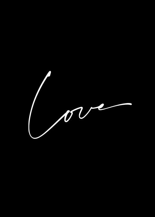 Minimalist Script "Love" Wall Art – Elegant Handwritten Digital Print in Black & White