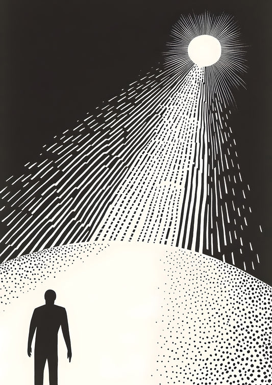 Surreal Cosmic Lightbeam Wall Art | Minimalist Human & Sun Silhouette Print | Digital Download