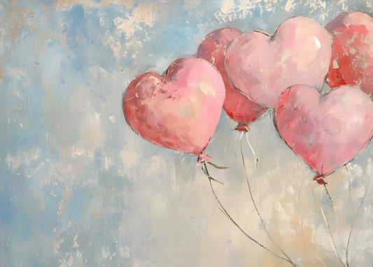 Heart Balloon Watercolour Digital Art – Romantic Pink Balloon Poster for Wall Decor