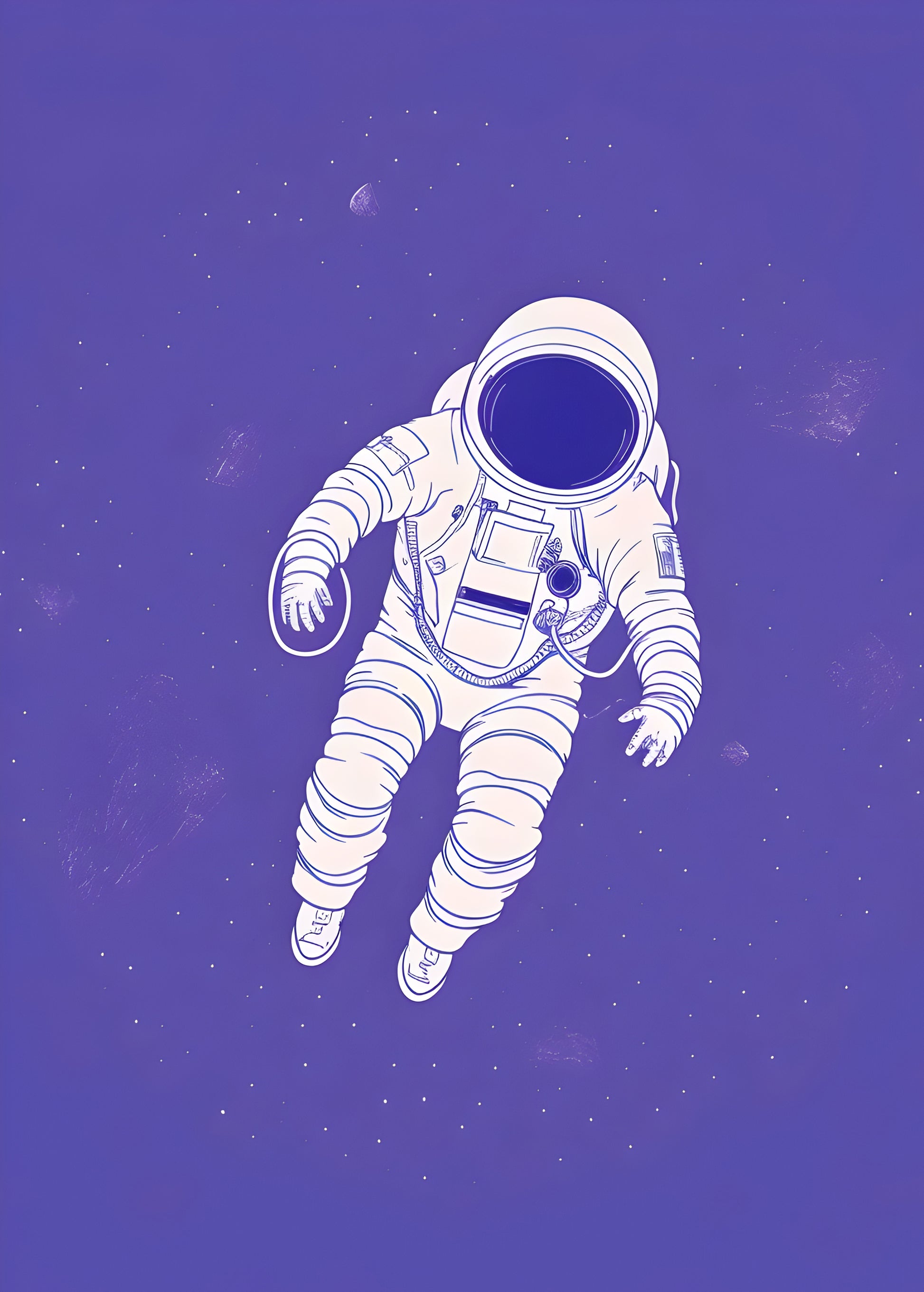 Minimalist Astronaut in Space Digital Art – Purple Galaxy Wall Print
