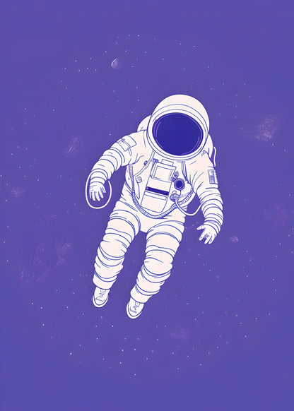 Minimalist Astronaut in Space Digital Art – Purple Galaxy Wall Print