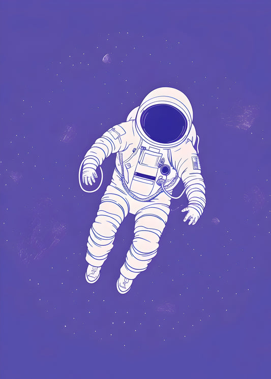 Minimalist Astronaut in Space Digital Art – Purple Galaxy Wall Print