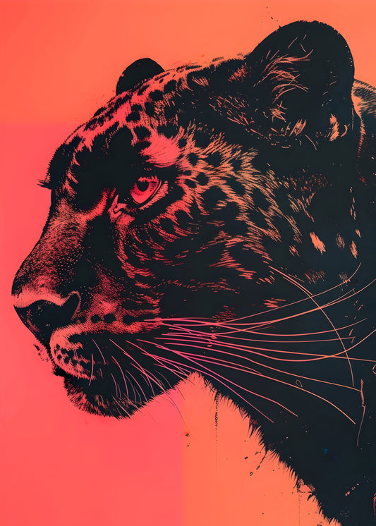 Bold Leopard Digital Art Poster - Neon Jungle Cat Printable Wall Art for Modern Interiors