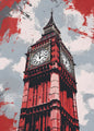Big Ben London Digital Art Poster – Bold Red Abstract Urban Landmark Wall Print