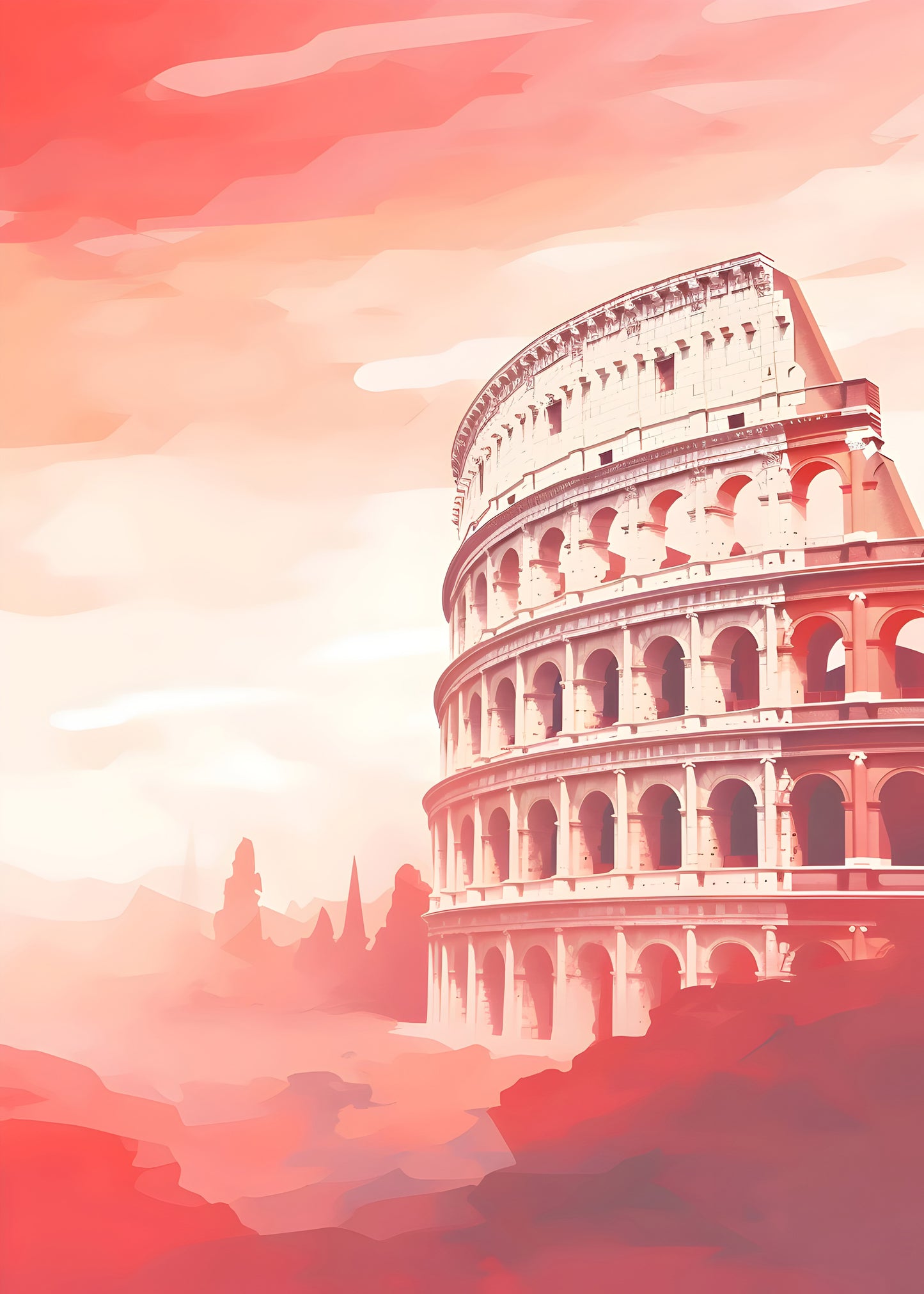 Colosseum Digital Art Print – Rome Landmark Illustration in Warm Pastel Tones