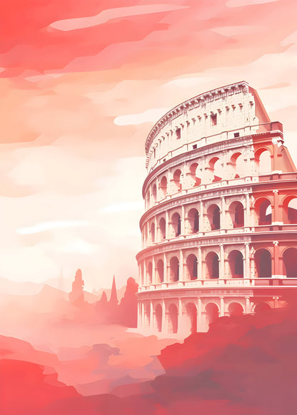 Colosseum Digital Art Print – Rome Landmark Illustration in Warm Pastel Tones