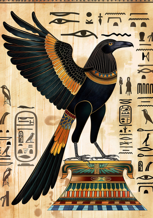Royal Raven – Egyptian Mythology Digital Art Print | Sacred Bird Poster