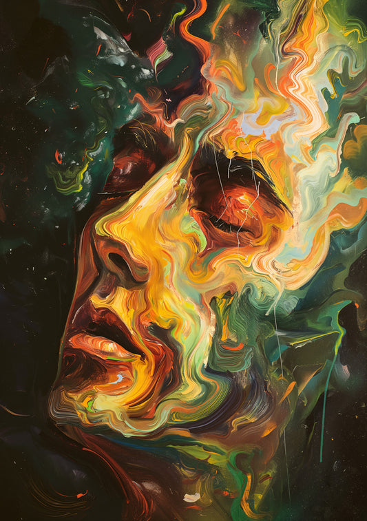Abstract Cosmic Face – Surreal Colourful Digital Art Poster for Modern Wall Décor