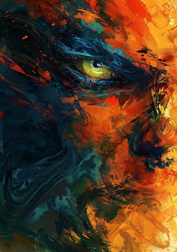 Fiery Abstract Face Art | Digital Expressionism Eye Close-Up