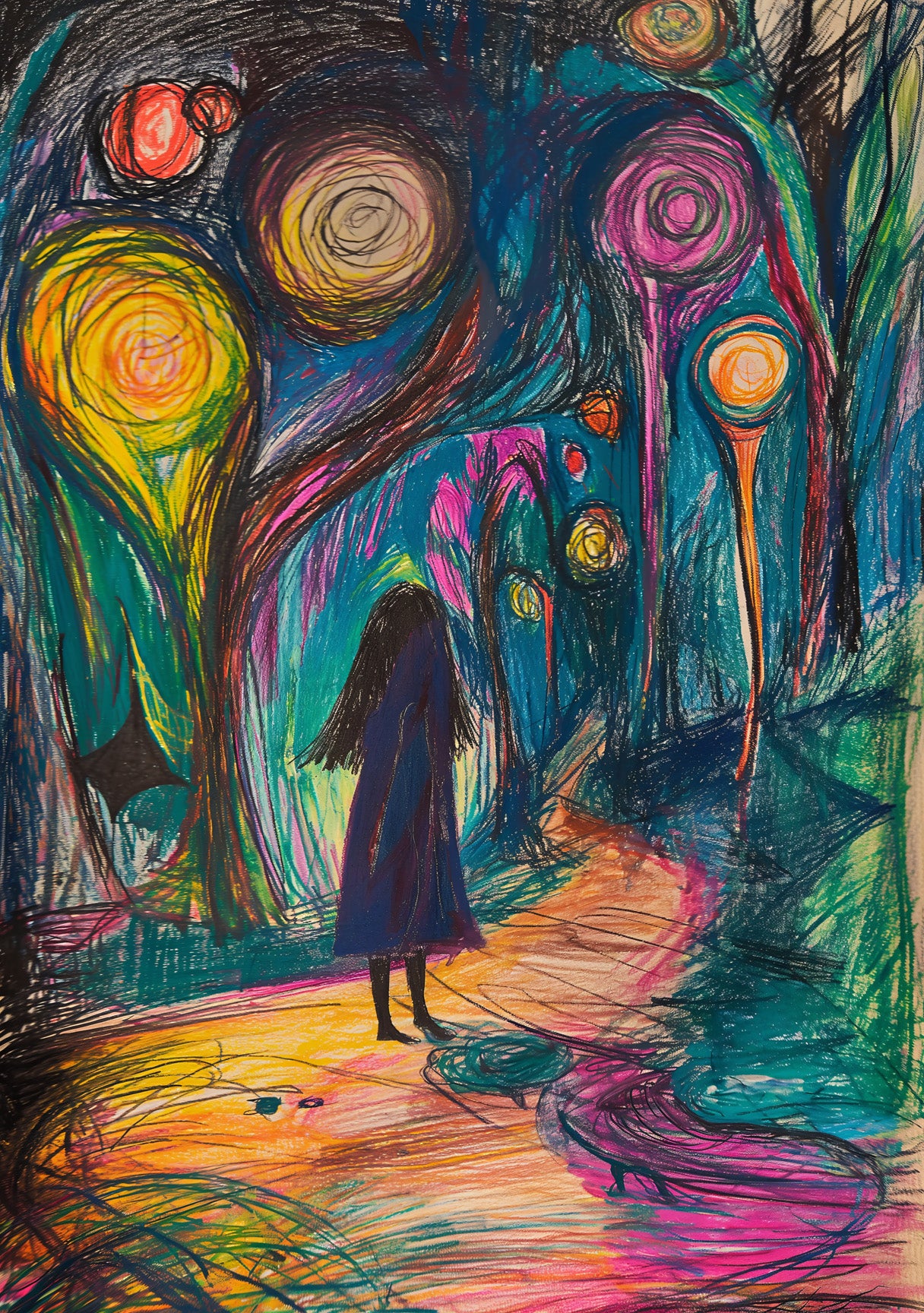 Surreal Night Walk Art | Dreamy Girl in Forest
