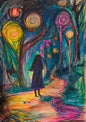 Surreal Night Walk Art | Dreamy Girl in Forest