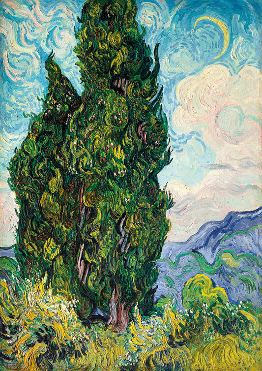 Cypress Trees Inspired by Van Gogh – Vibrant Impressionist Digital Art Poster