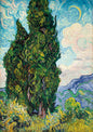 Cypress Trees Inspired by Van Gogh – Vibrant Impressionist Digital Art Poster