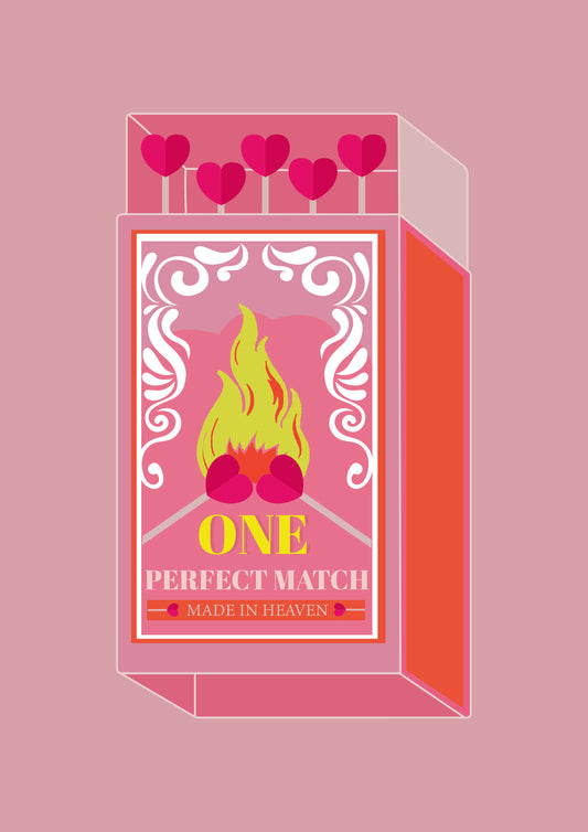 "One Perfect Match – Romantic Digital Art Poster | Love-Themed Wall Decor"