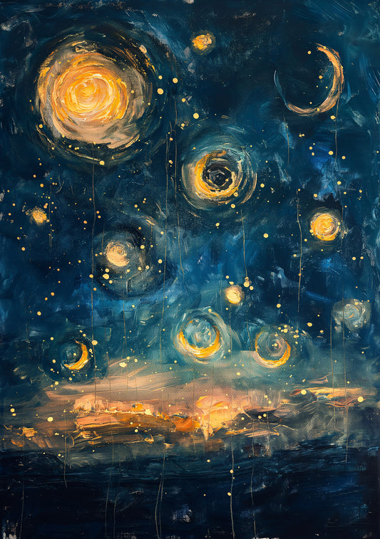 Starry Night Dreamscape Digital Art Poster | Abstract Sky Printable Wall Decor