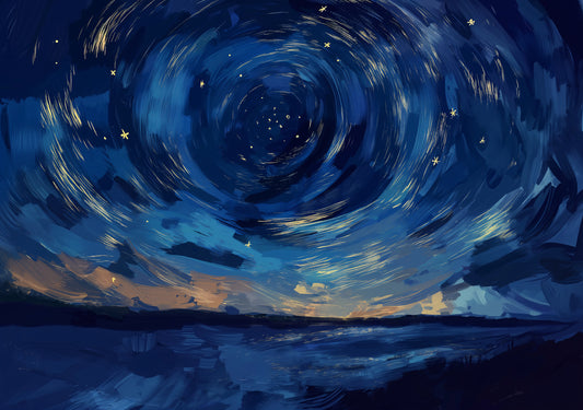 Starry Night Swirl Digital Art Poster - Whimsical Galaxy Sky Painting