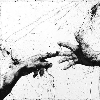 Abstract Expressionist Hands – Modern Black and White Digital Art Print