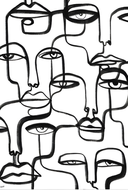 Abstract Continuous Line Art Faces – Modern Minimalist Digital Print