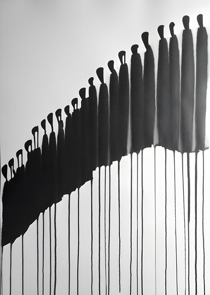 Monochrome Abstract Crowd Art – Dripping Silhouette Digital Poster