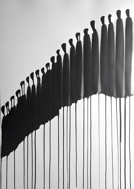 Monochrome Abstract Crowd Art – Dripping Silhouette Digital Poster