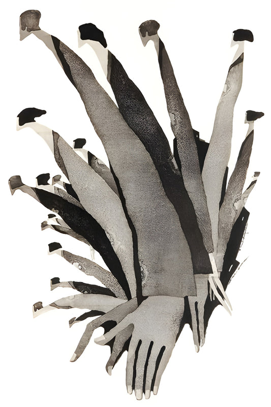 Surreal Ink Hands Illustration - Abstract Black & White Digital Art Poster