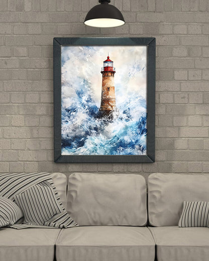 Stormy Lighthouse Wall Art | Coastal Watercolor Digital Download | Nautical Ocean Decor Print
