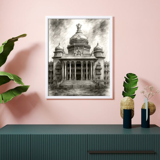 Vidhana Soudha Bangalore – Hand-Drawn Pencil Sketch Wall Art