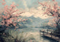 Cherry Blossom Lake – Tranquil Japanese Landscape Digital Art Poster