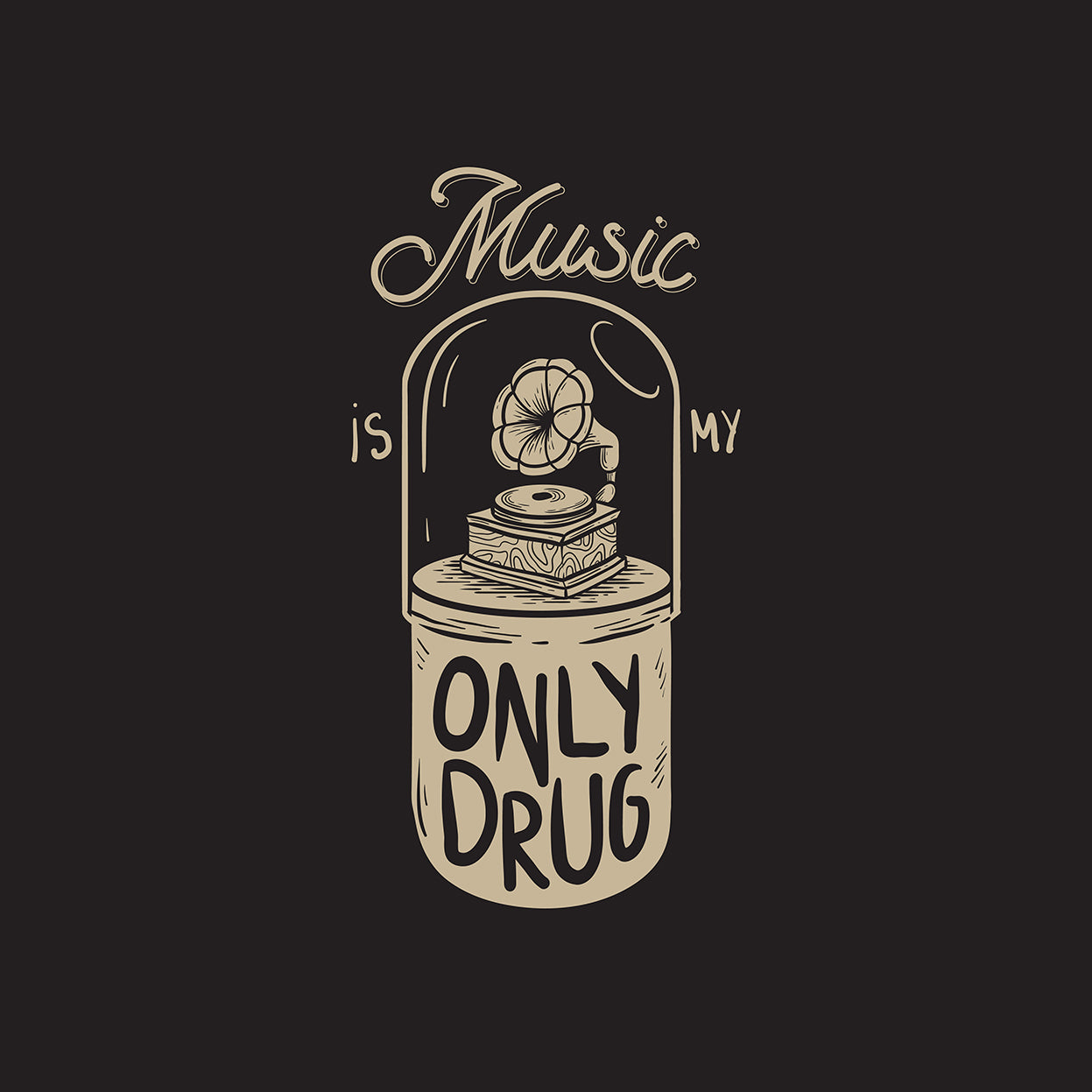 Music Is My Only Drug" Vintage Gramophone Art Print