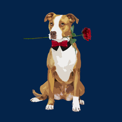 Romantic Dog Art Print – Cute Pup with Rose & Bow Tie | Funny Valentine’s Day Pet Illustration