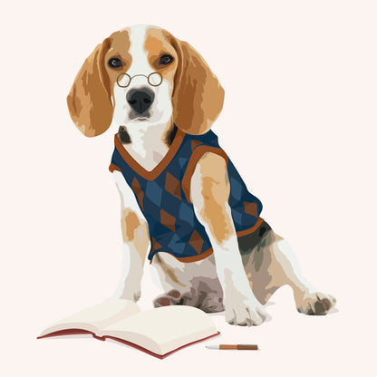 Professor Dog Art Print – Smart Beagle with Glasses & Book | Funny Academic Pet Illustration