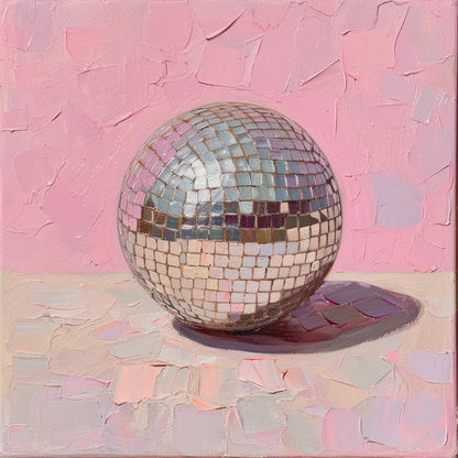 Disco Egg on Pink – Modern Abstract Wall Art, Textured Pastel Square Size