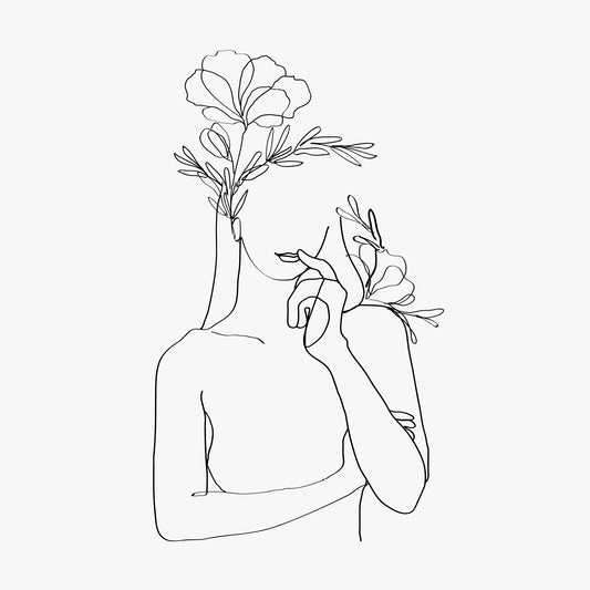 Minimalist Floral Woman Line Art – Abstract Botanical Female Digital Poster
