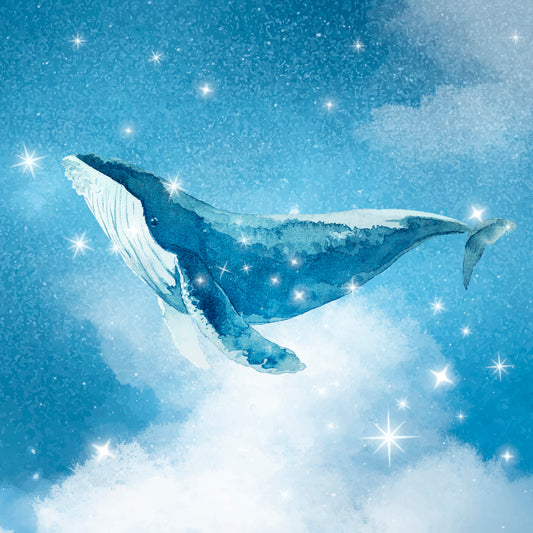 Celestial Whale Digital Art Poster – Dreamy Ocean-Inspired Watercolour Wall Art