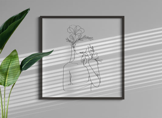 Minimalist Floral Woman Line Art – Abstract Botanical Female Digital Poster