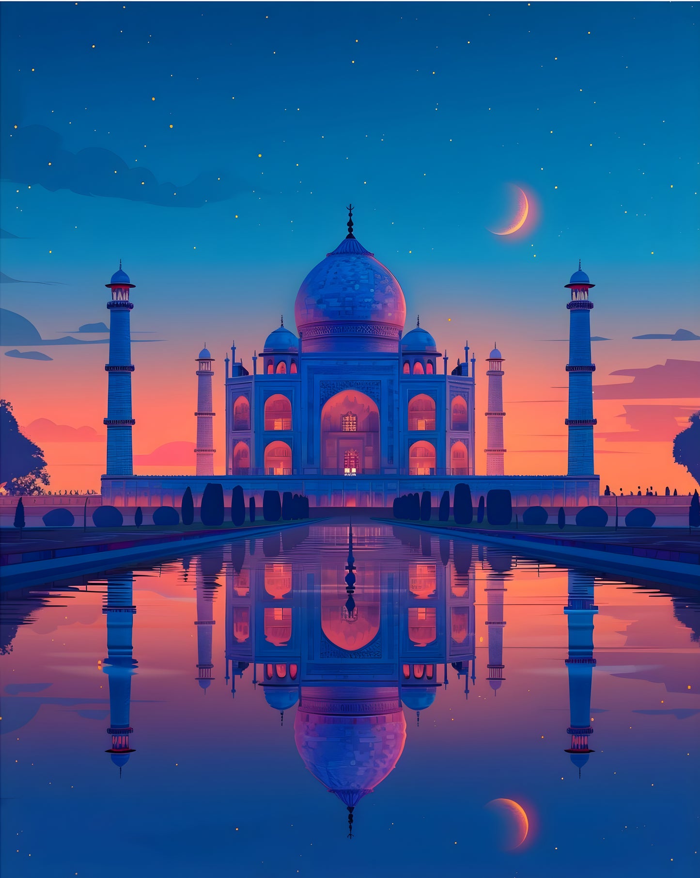 Taj Mahal Digital Art Poster – Dreamy Sunset Night Sky Printable Wall Art