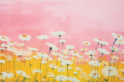 Pink & Yellow Daisy Field Digital Art Poster – Bright Floral Wall Décor