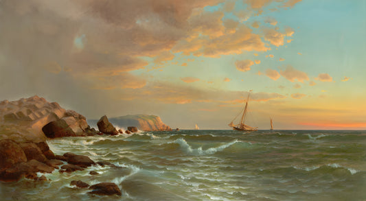 Stormy Sunset Seascape with Sailboats – Romantic Ocean Digital Art Poster