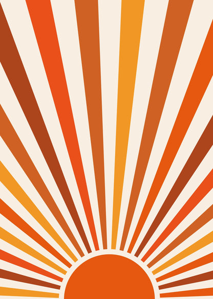 Retro Sunburst Digital Art | 70s Aesthetic Wall Print | Vintage Boho Decor Orange