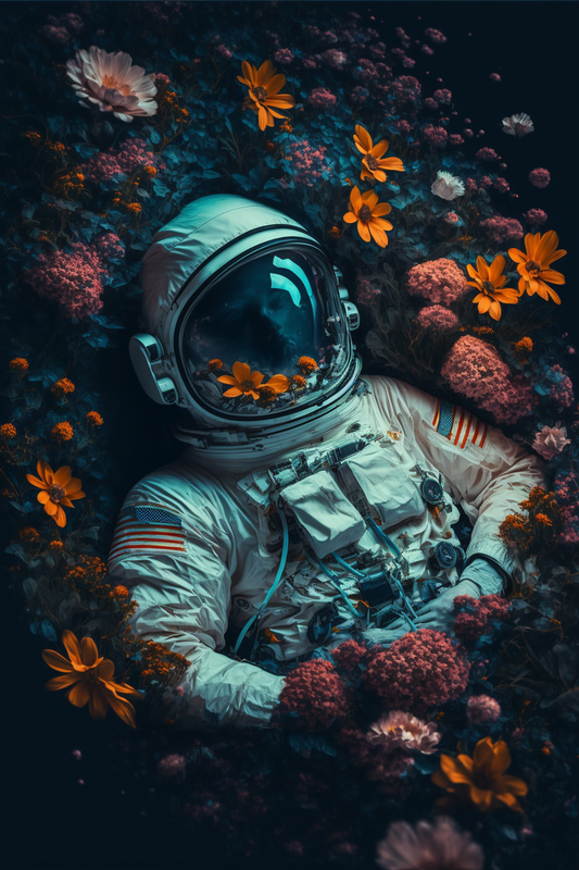 Astronaut in Floral Dream Digital Art | Surreal Space Printable Wall Decor