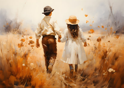Boy and Girl Holding Hands Art | Romantic Minimalist Art