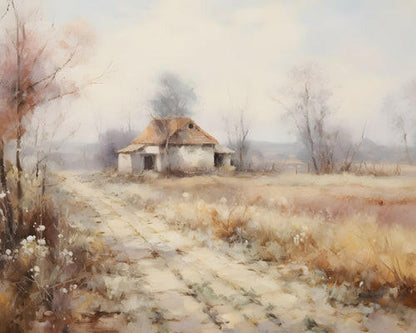 House in countryside Poster – Nature-Inspired Winter Wall Decor for Home & Office