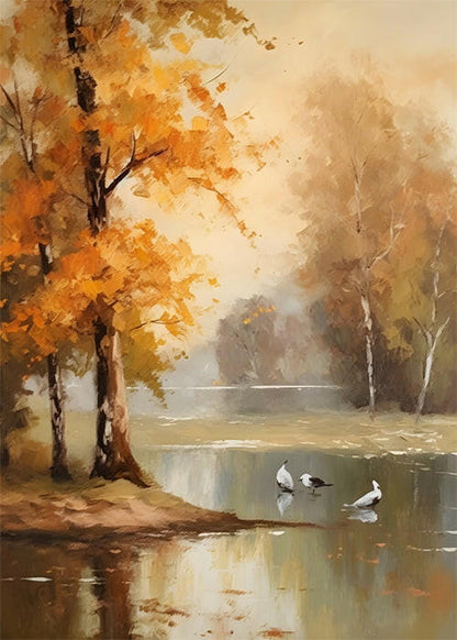 Birds in river Painting Poster – Nature-Inspired retro Wall painting Decor for Home & Office