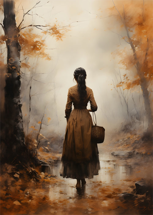 Girl in the Woods Art | Mysterious & Aesthetic Nature-Inspired Print