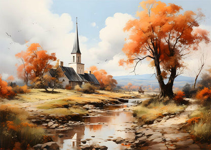 Church Painting Poster – Nature-Inspired Wall painting Decor for Home & Office
