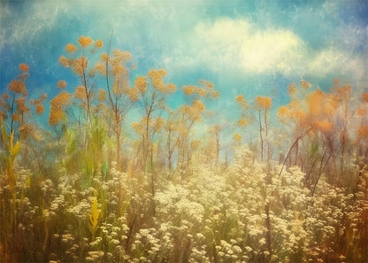 Autumn White Flower with Blue Sky Painting Poster – Nature-Inspired Wall painting Decor for Home & Office