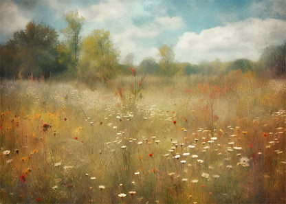 Autumn Wild Flowers in a field Painting Poster – Nature-Inspired Wall painting Decor for Home & Office