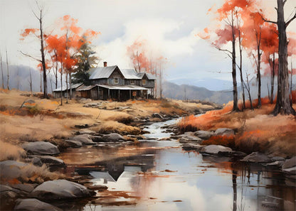 Old House Landscape Art Poster – Nature-Inspired Wall Decor for Home & Office