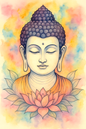Serene Buddha Watercolor Wall Art – Vibrant Pastel Background, Digital Printable Zen Decor