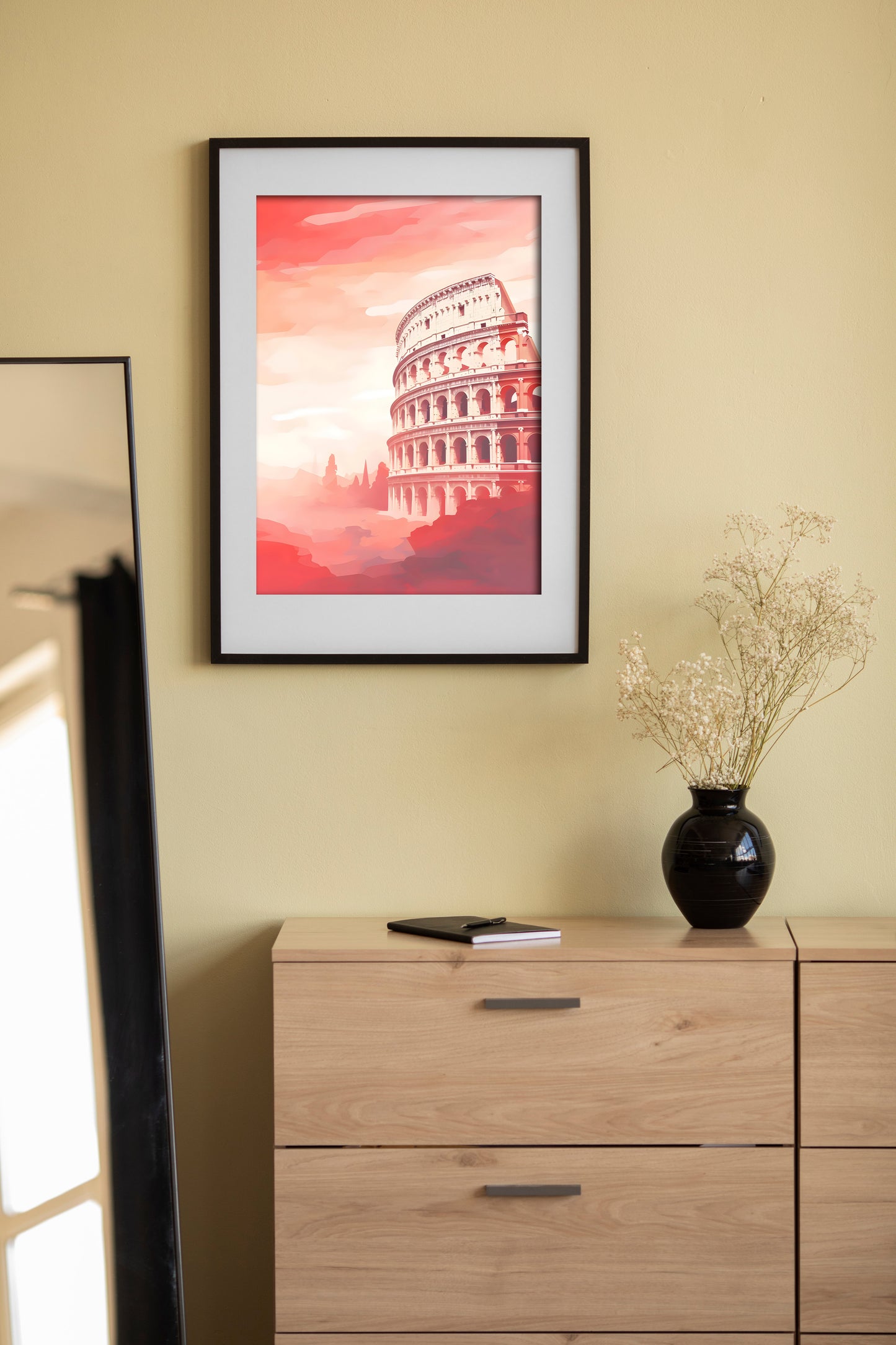 Colosseum Digital Art Print – Rome Landmark Illustration in Warm Pastel Tones